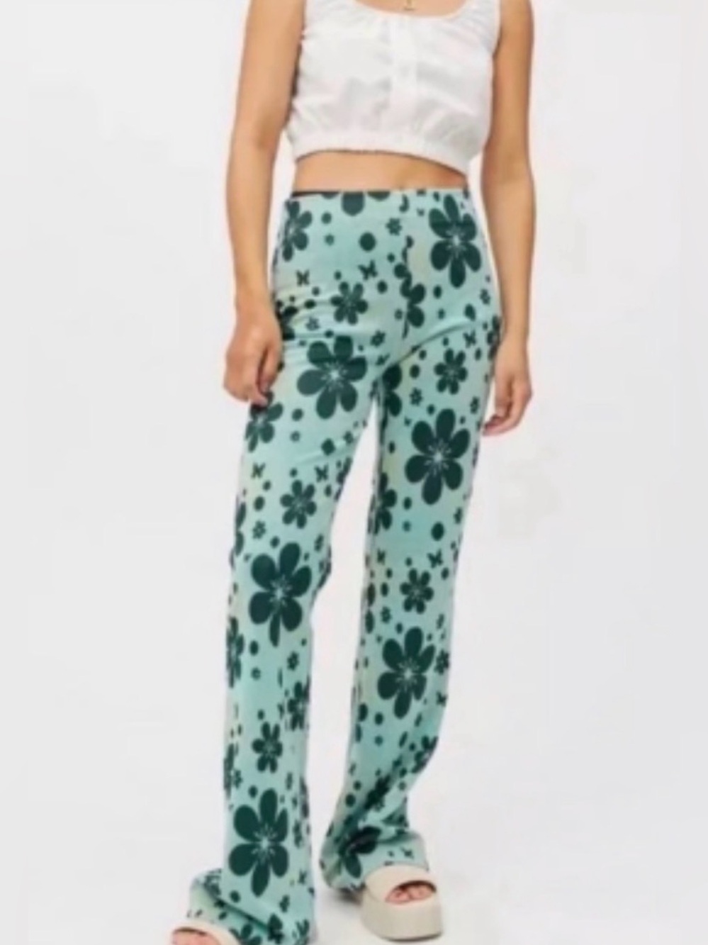 Urban Outfitters Bryn Flower Power retro green floral pull on pants size XS